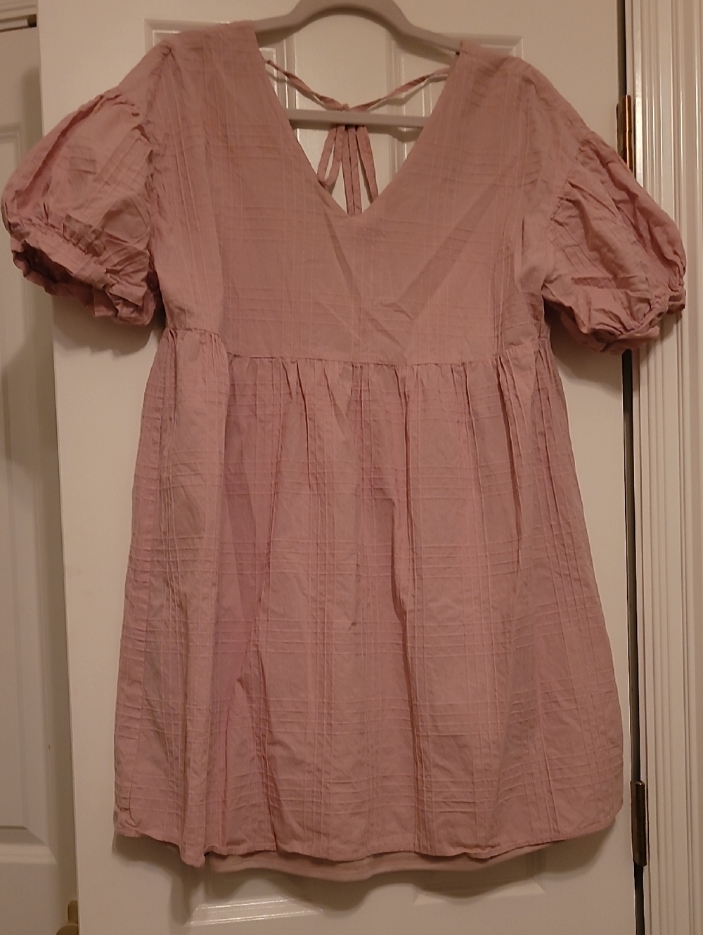 ANDREE BY UNIT Blush Pink Puff-Sleeve V-Neck Dress with Back Tie